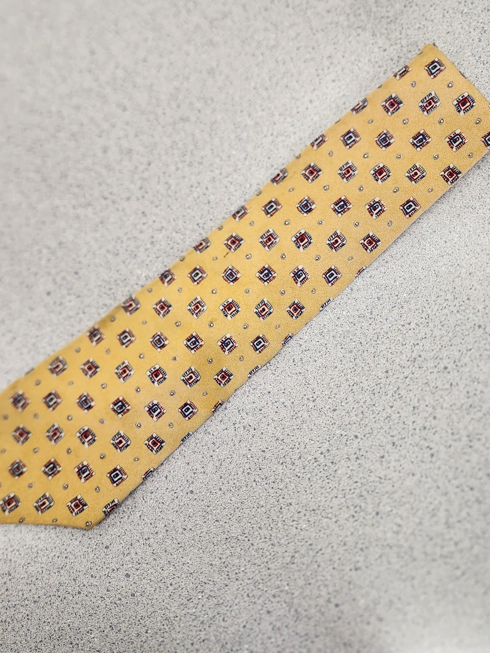 Vintage Chaps Ralph Lauren Yellow Geometric Mosaic Silk Necktie 90s Preppy